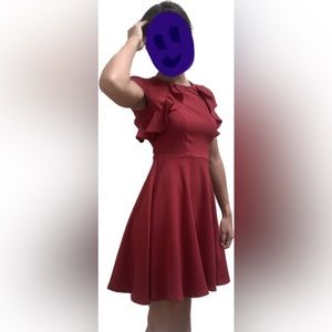 Red formal shoulder-ruffles mini dress (size 3/4)